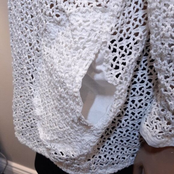 Vintage Addition Elle Fishnet Jacket Women Plus One Size White Hooded Mesh - Picture 7 of 14